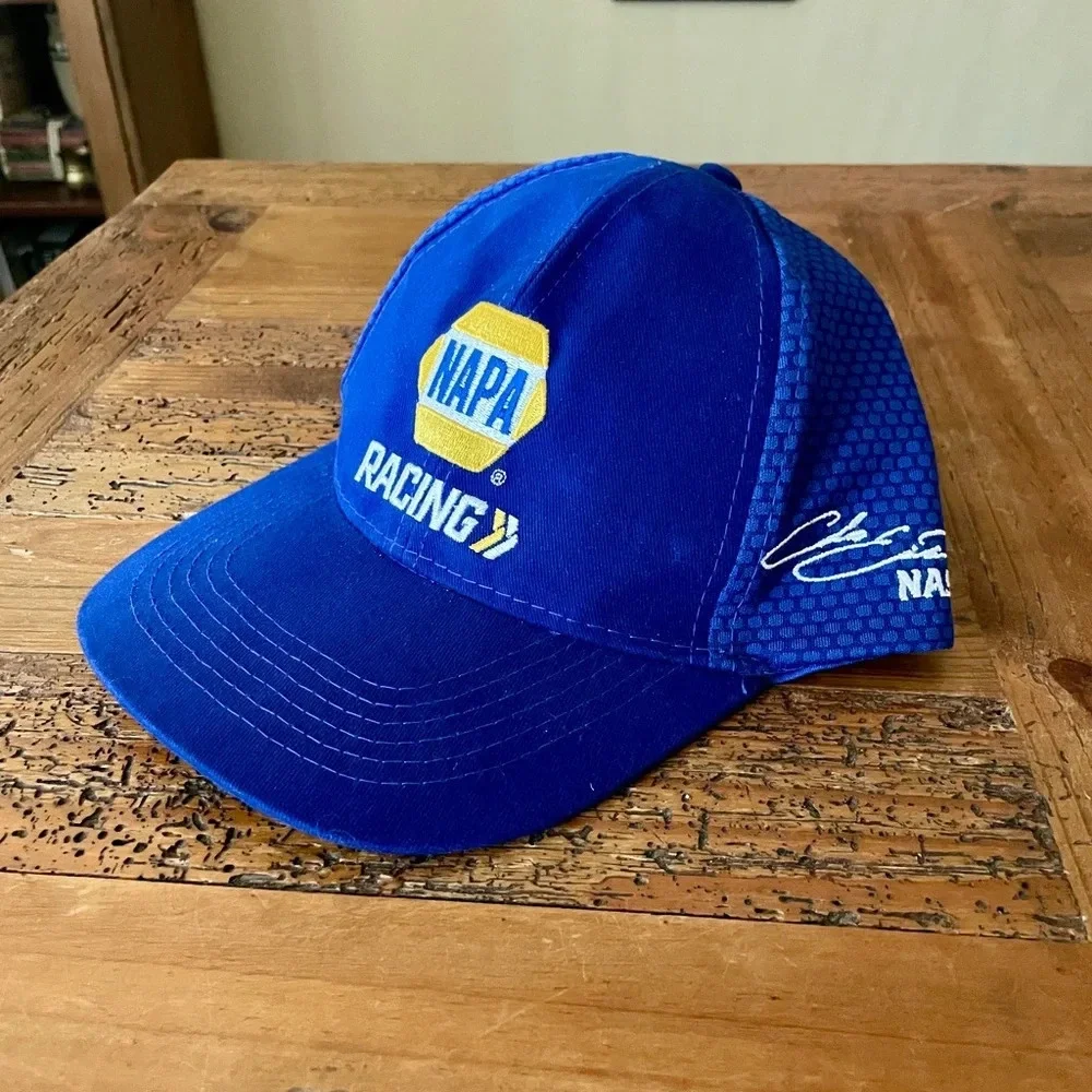 NWOT Napa Racing strap-back adjustable signature cap hat OS blue yellow white